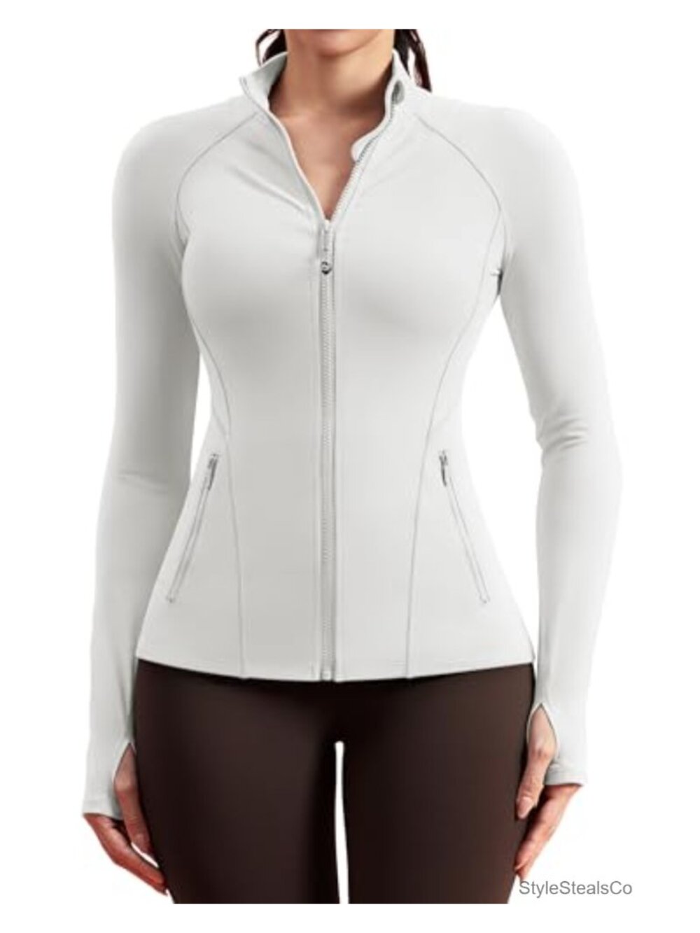 Women's Zip Up Athletic Jacket Long Sleeve Slim Fit Thumb Holes Running Gym Top